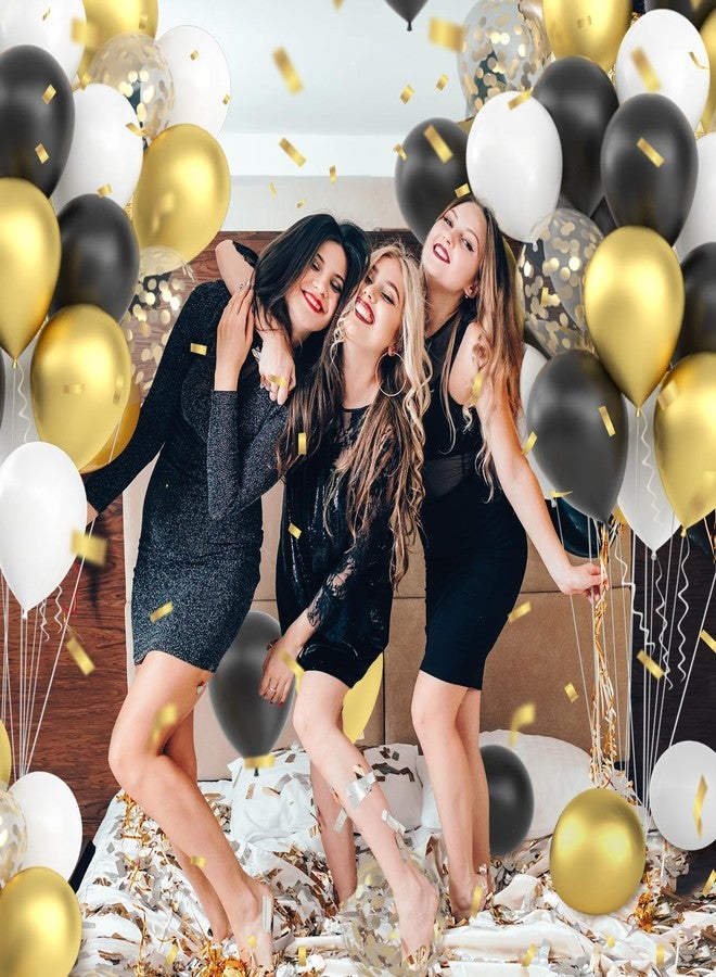 Janinus Black Gold Balloons - 12 Inch Metallic Gold Black White Confetti Balloons New Year Eve Balloons for Birthday Wedding Graduation New Years Anniversary Party Decorations - Image 3